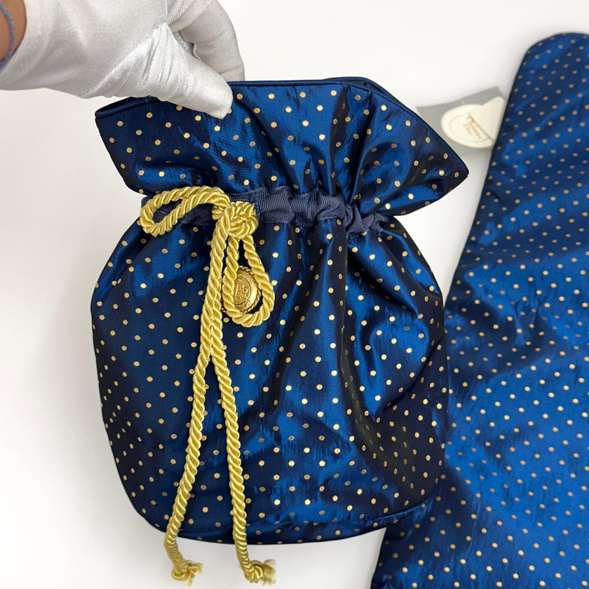 Christian Dior Set da Viaggio Vintage in Raso Blu Navy inutilizzato