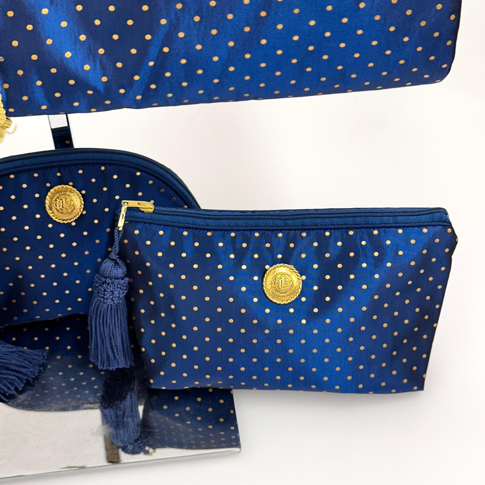 Christian Dior Set da Viaggio Vintage in Raso Blu Navy inutilizzato