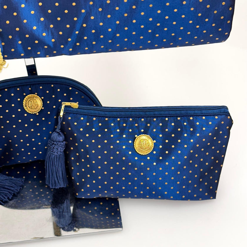 Christian Dior Set da Viaggio Vintage in Raso Blu Navy inutilizzato