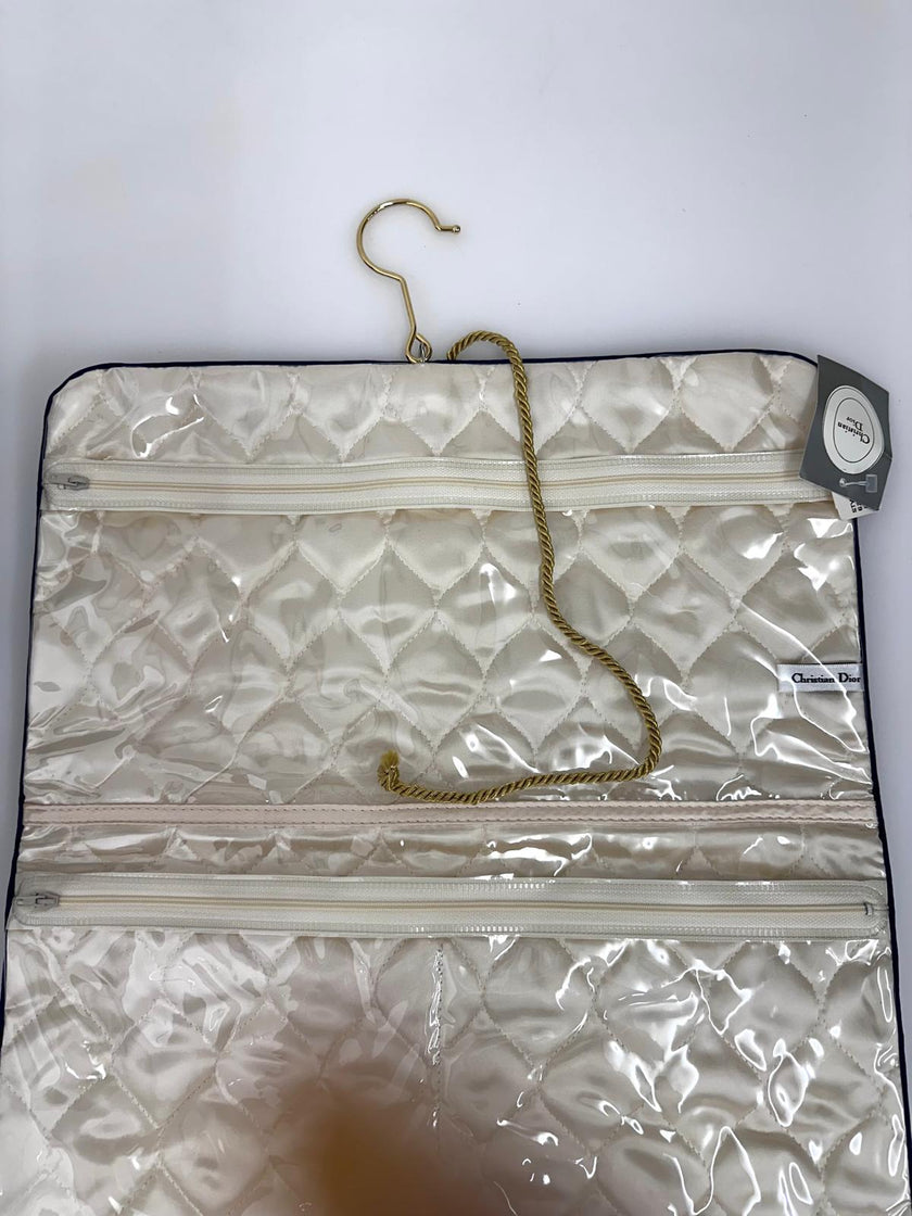 Christian Dior Set da Viaggio Vintage in Raso Blu Navy inutilizzato