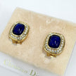 Christian Dior orecchini a clip dorati con cabochon blu e cristalli bianchi