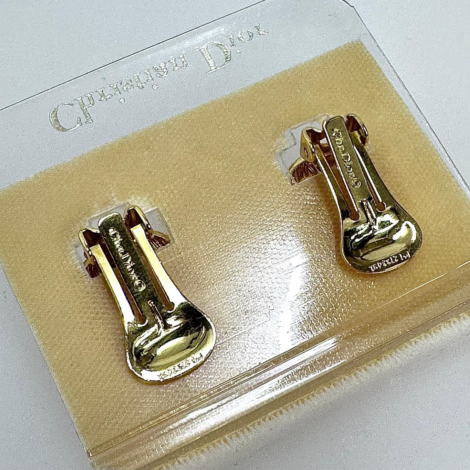 Christian Dior orecchini a clip dorati con cabochon blu e cristalli bianchi