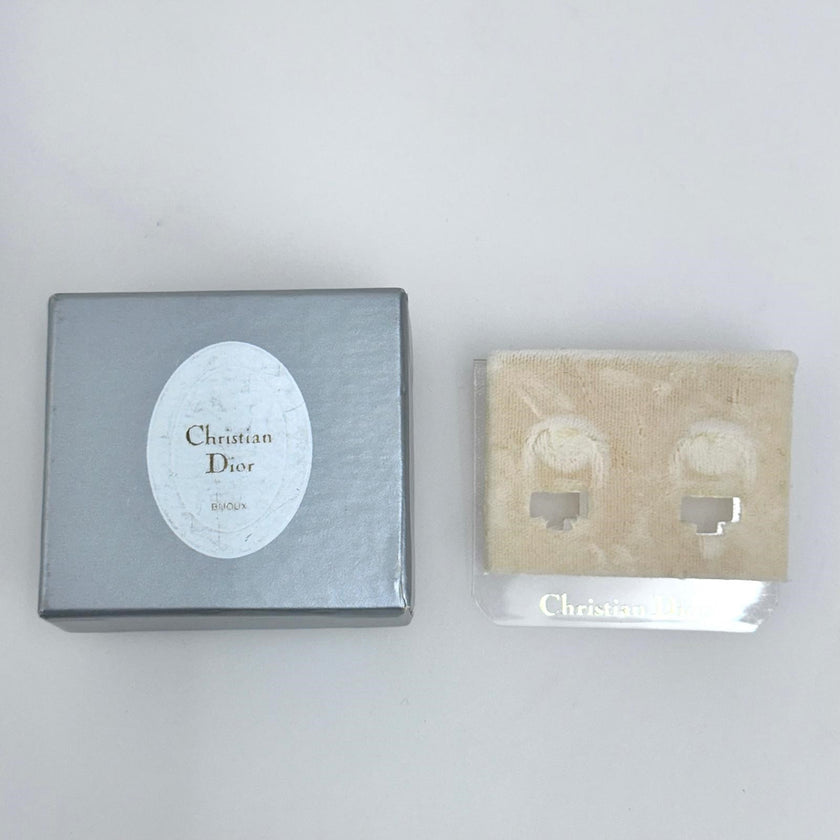 Christian Dior orecchini a clip dorati con cabochon blu e cristalli bianchi