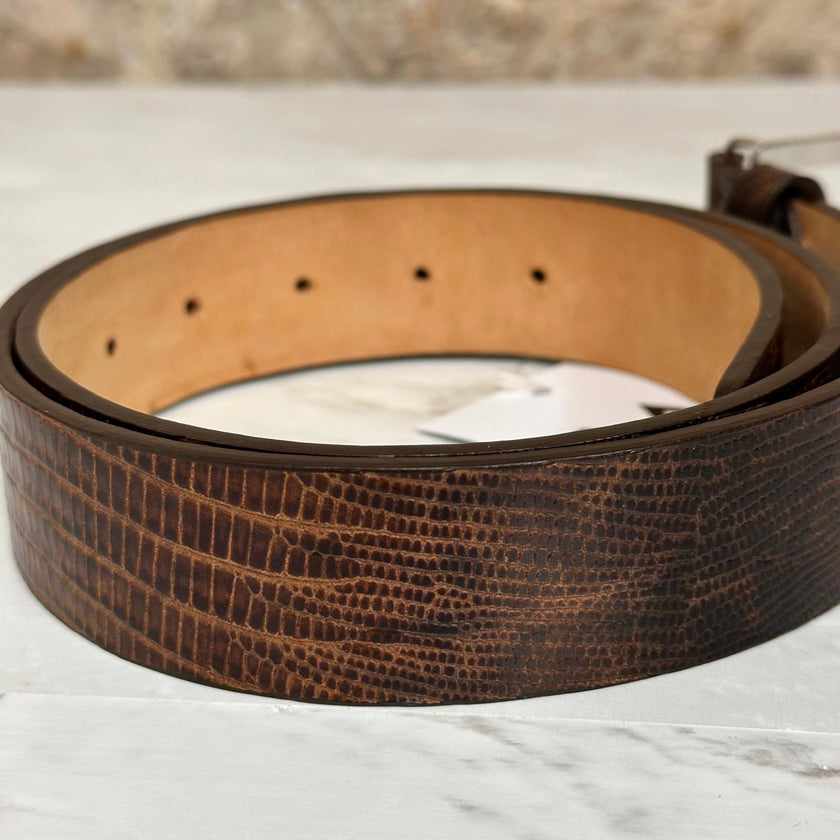 Cintura Etro Donna in Pelle Marrone Stampa Cocco con Fibbia Argento