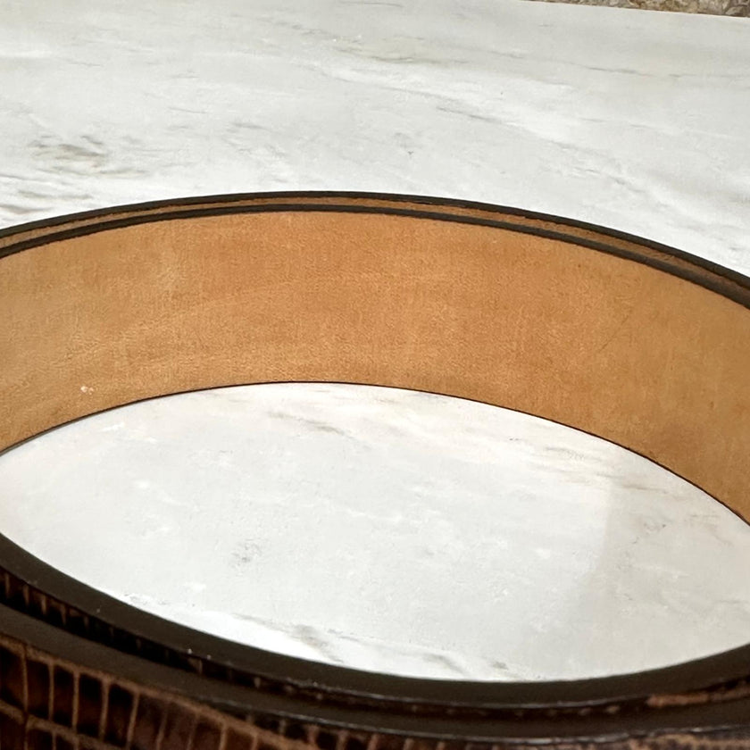 Cintura Etro Donna in Pelle Marrone Stampa Cocco con Fibbia Argento