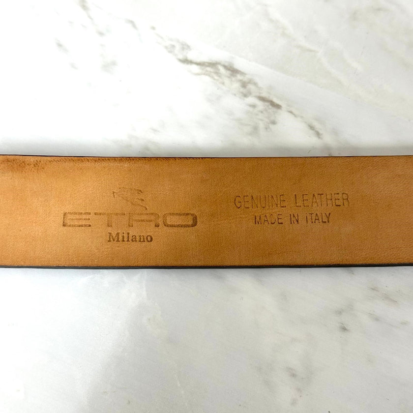 Cintura Etro Donna in Pelle Marrone Stampa Cocco con Fibbia Argento