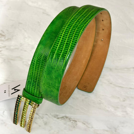 Cintura Etro Donna in Pelle Stampa Cocco Verde con Fibbia Gioiello
