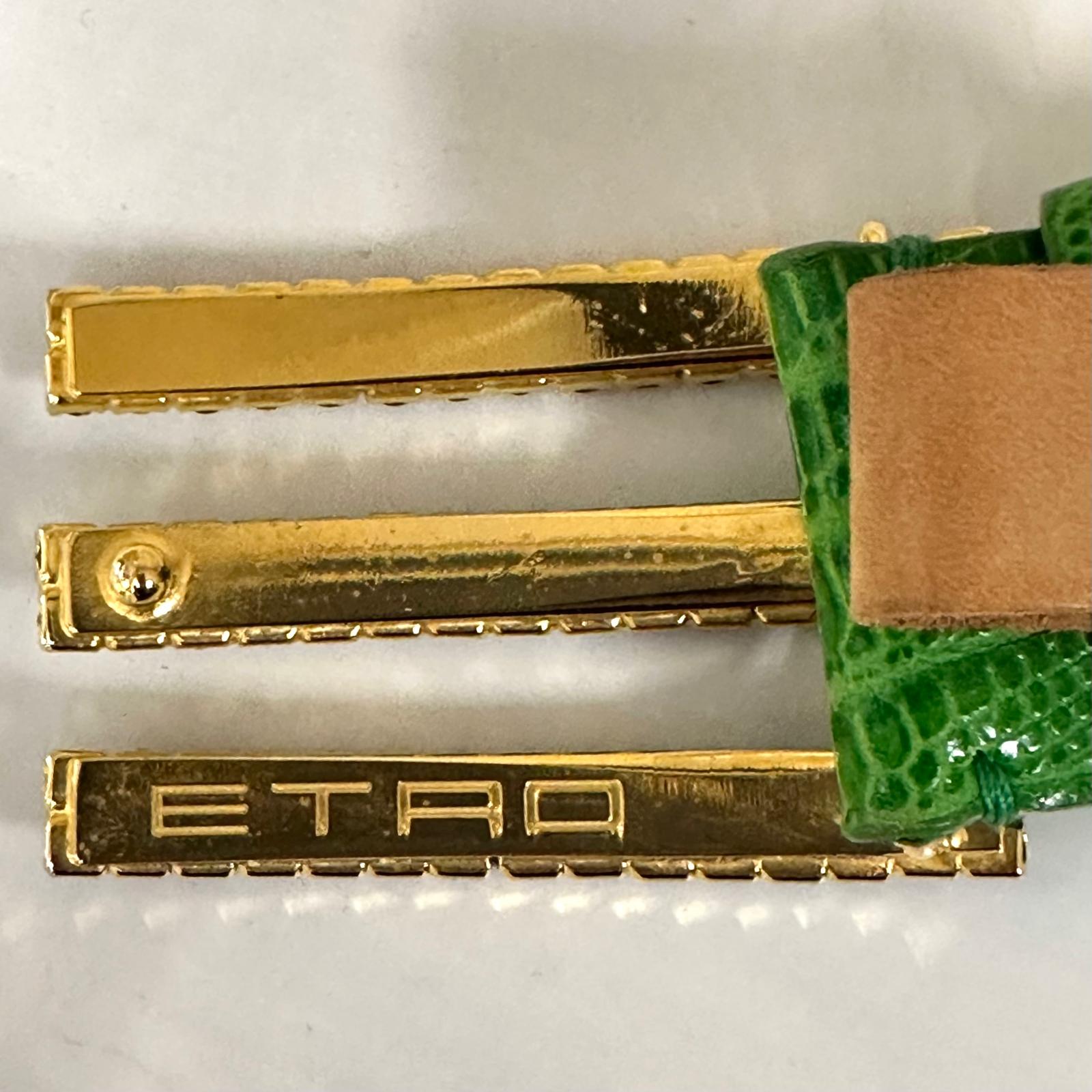 Cintura Etro Donna in Pelle Stampa Cocco Verde con Fibbia Gioiello