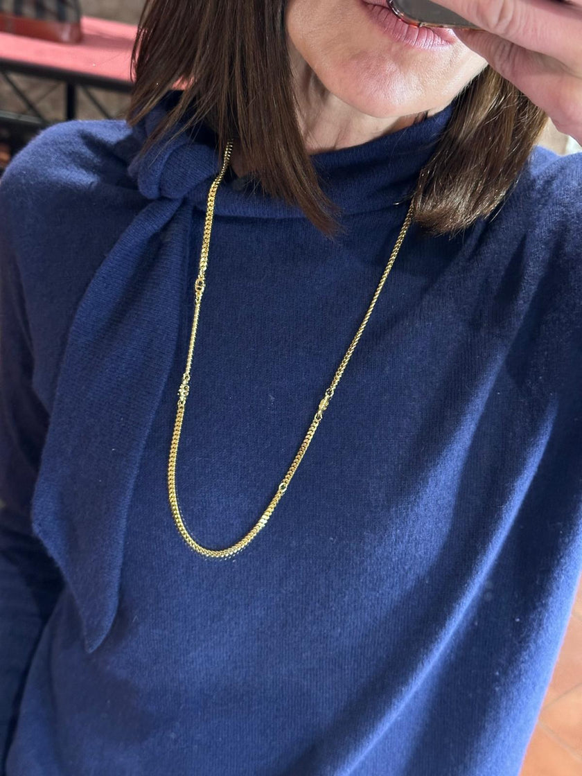 Collana Dior in metallo dorato maglia groumette con iniziali GP