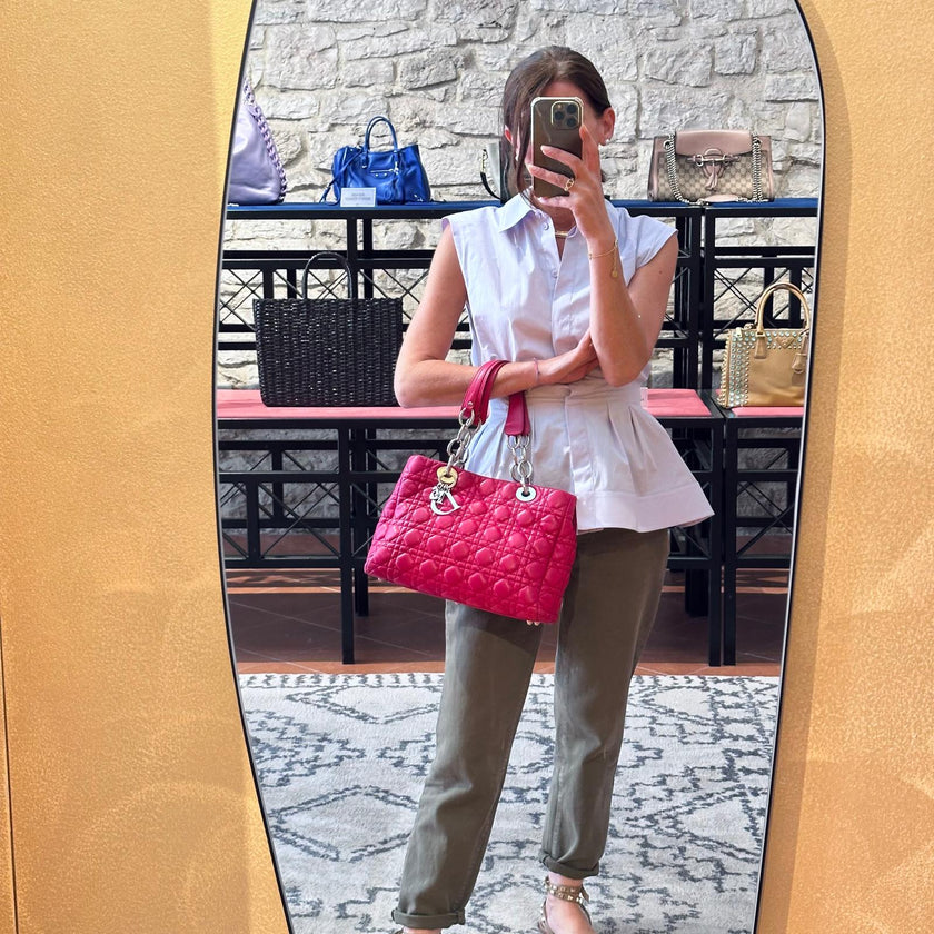 Dior Borsa Lady Dior Soft Shopping Tote Cannage Fucsia