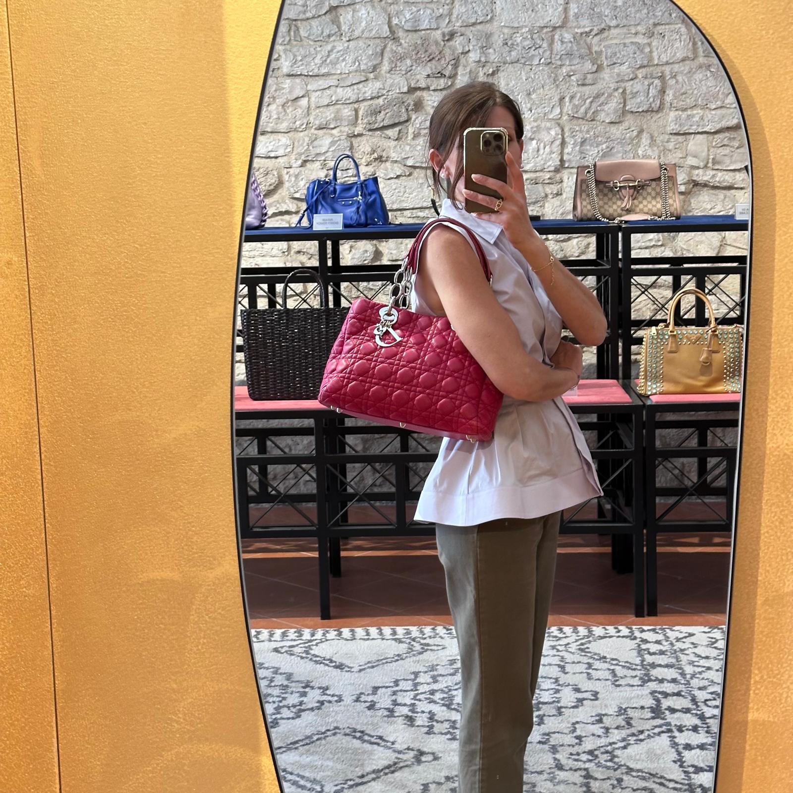 Dior Borsa Lady Dior Soft Shopping Tote Cannage Fucsia