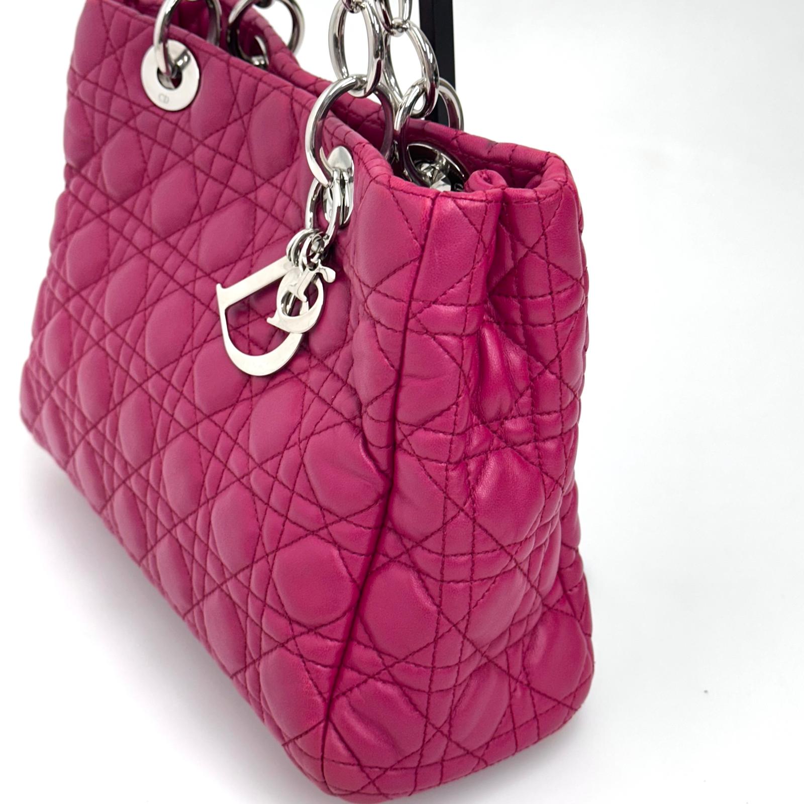 Dior Borsa Lady Dior Soft Shopping Tote Cannage Fucsia