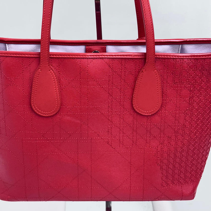 Dior Borsa Panarea Tote in tela Cannage rosso corallo