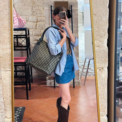 Dior Borsa Shopper Vintage Trotter Monogram Argento/Blu