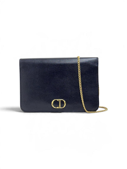 Dior Borsa Vintage CD in Pelle Nera con Catena Dorata