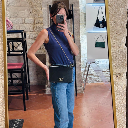 Dior Borsa Vintage CD in Pelle Nera con Catena Dorata