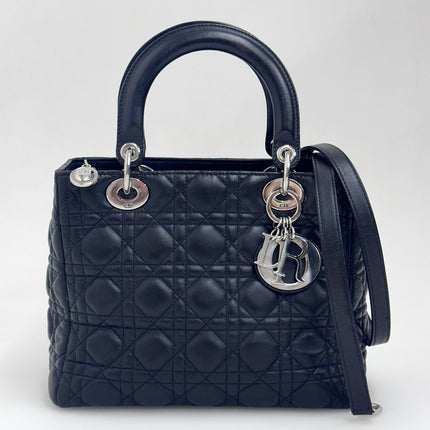 Dior Borsa a mano e tracolla Lady Dior Medium in pelle nera cannage