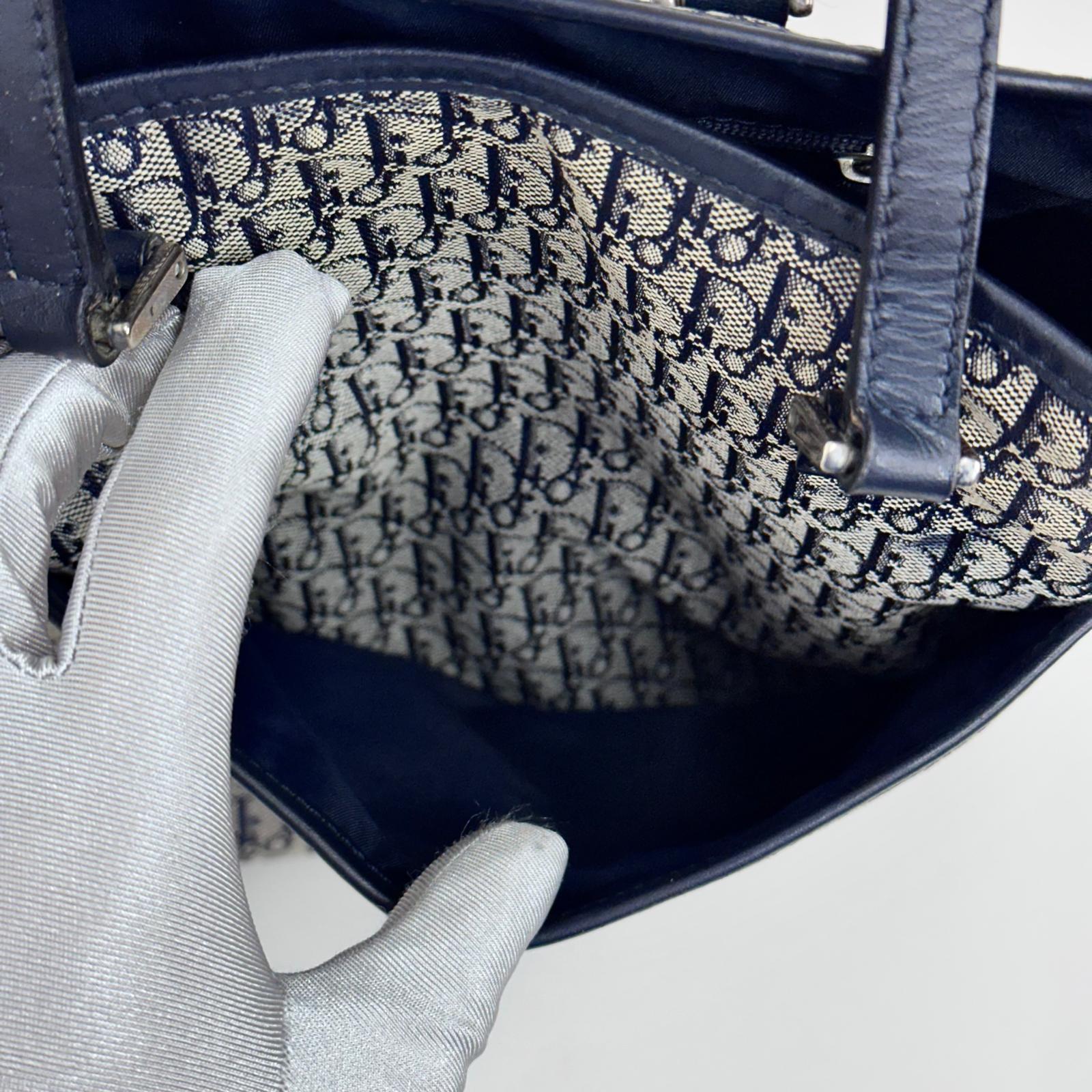 Dior Oblique Borsa a spalla in tela jacquard blu