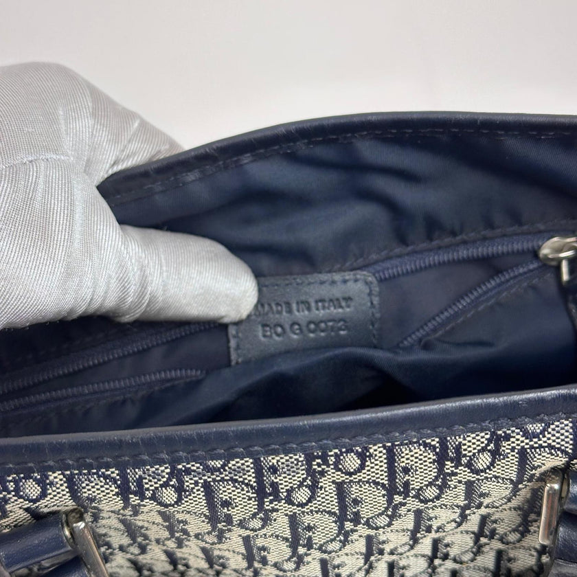 Dior Oblique Borsa a spalla in tela jacquard blu