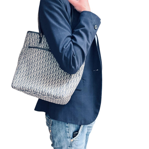 Dior Oblique Borsa a spalla in tela jacquard blu