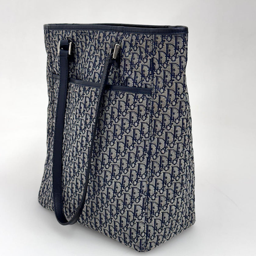 Dior Oblique Borsa a spalla in tela jacquard blu