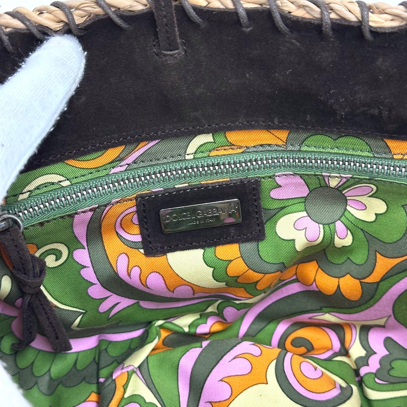 Dolce & Gabbana Borsa Coffa in palma intrecciata con manici in metallo