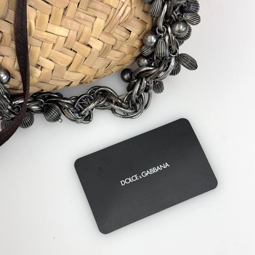 Dolce & Gabbana Borsa Coffa in palma intrecciata con manici in metallo