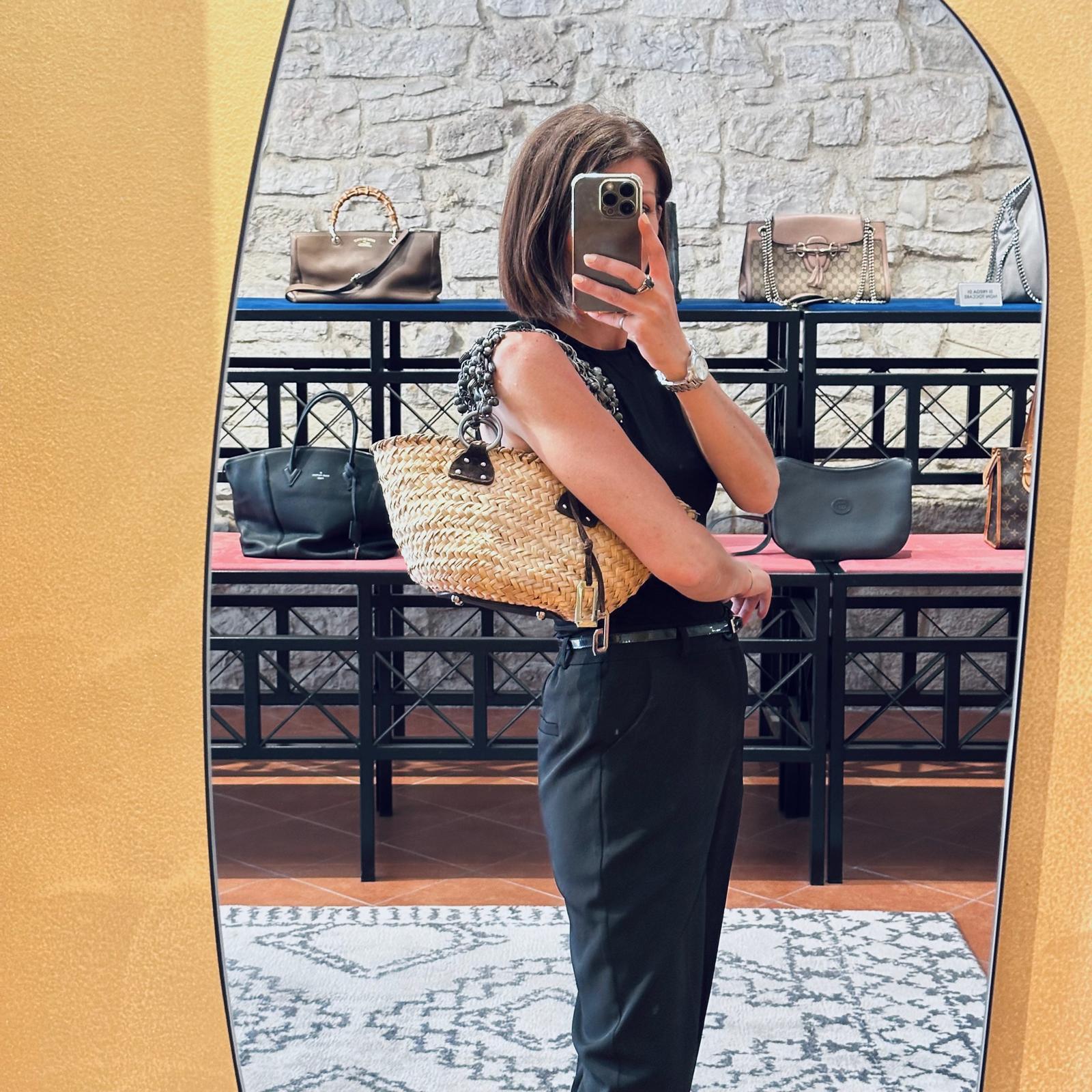 Dolce & Gabbana Borsa Coffa in palma intrecciata con manici in metallo