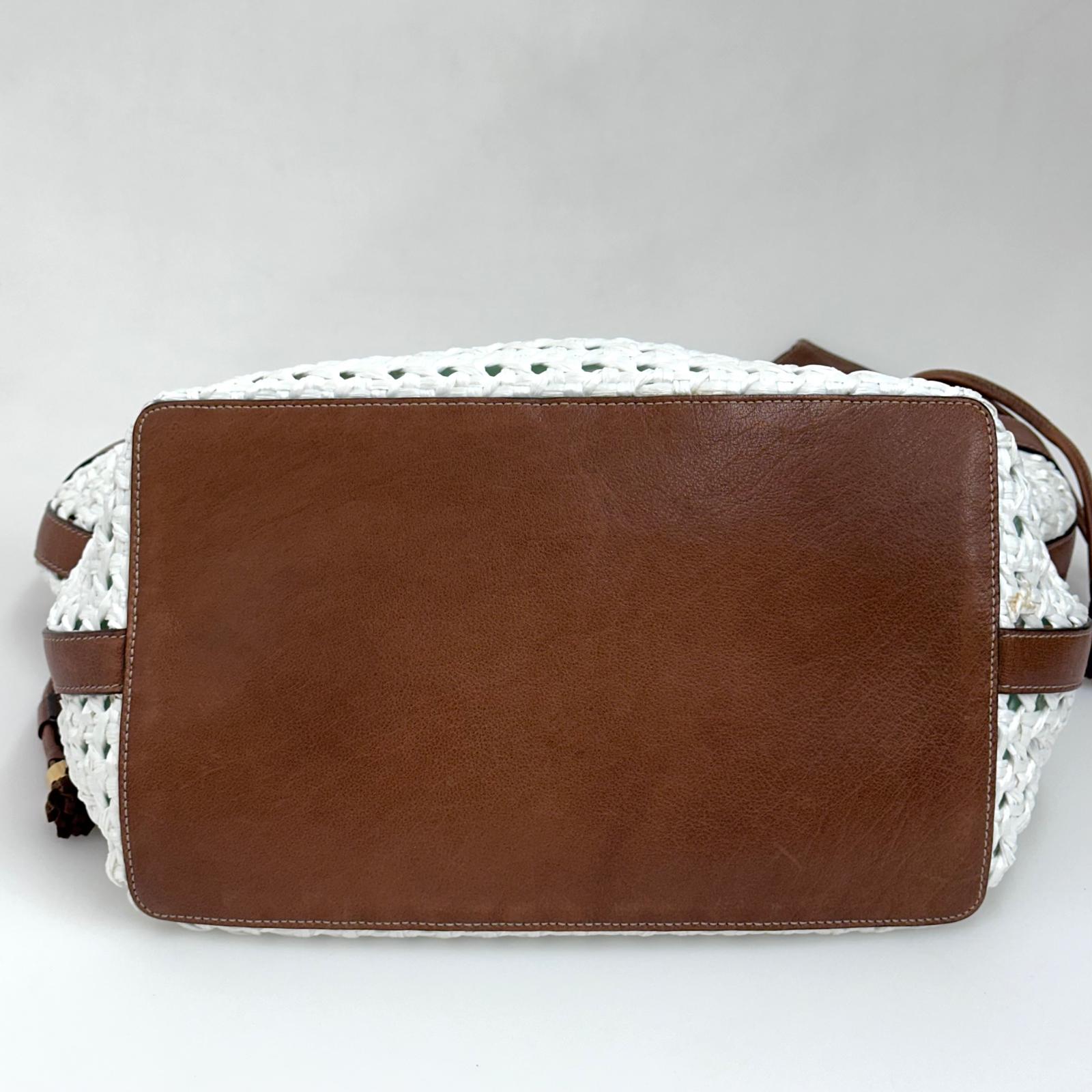 Dolce & Gabbana Borsa Shopper in paglia intrecciata e pelle marrone