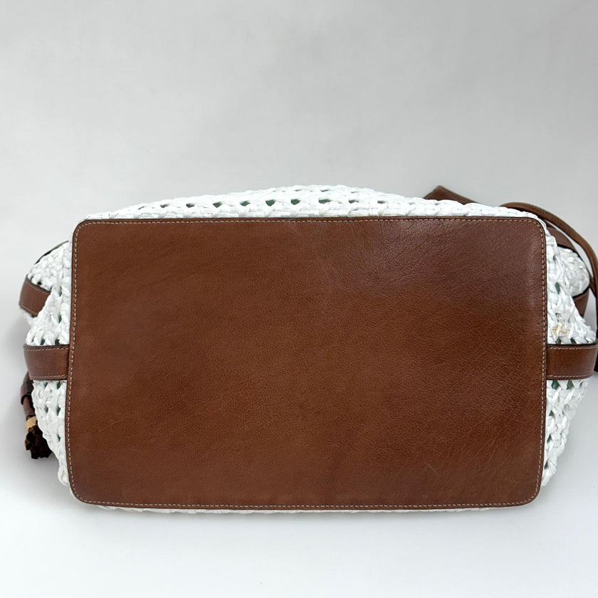 Dolce & Gabbana Borsa Shopper in paglia intrecciata e pelle marrone