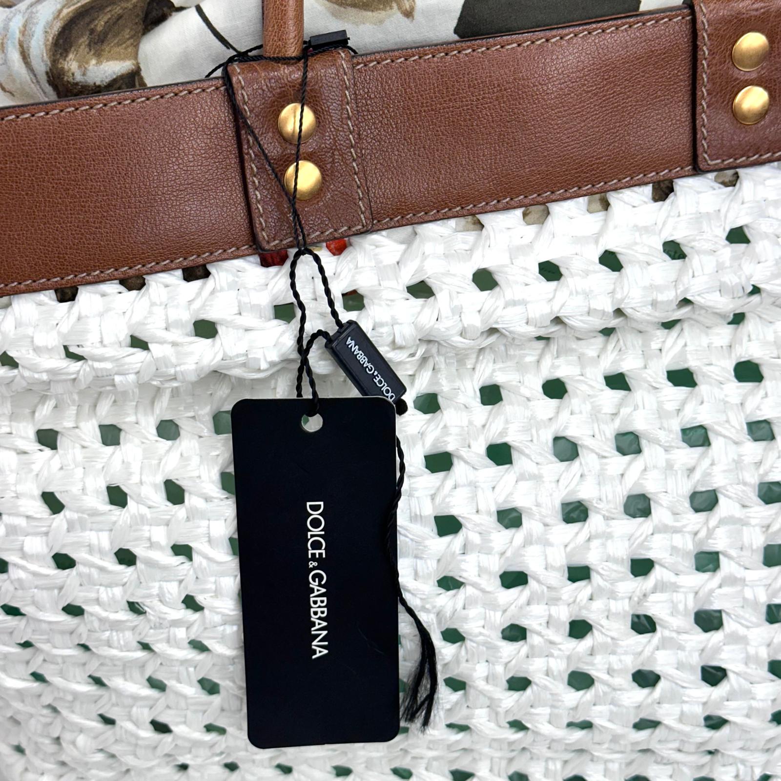 Dolce & Gabbana Borsa Shopper in paglia intrecciata e pelle marrone
