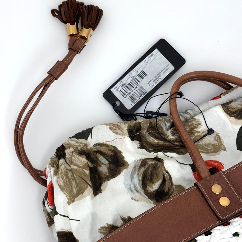 Dolce & Gabbana Borsa Shopper in paglia intrecciata e pelle marrone