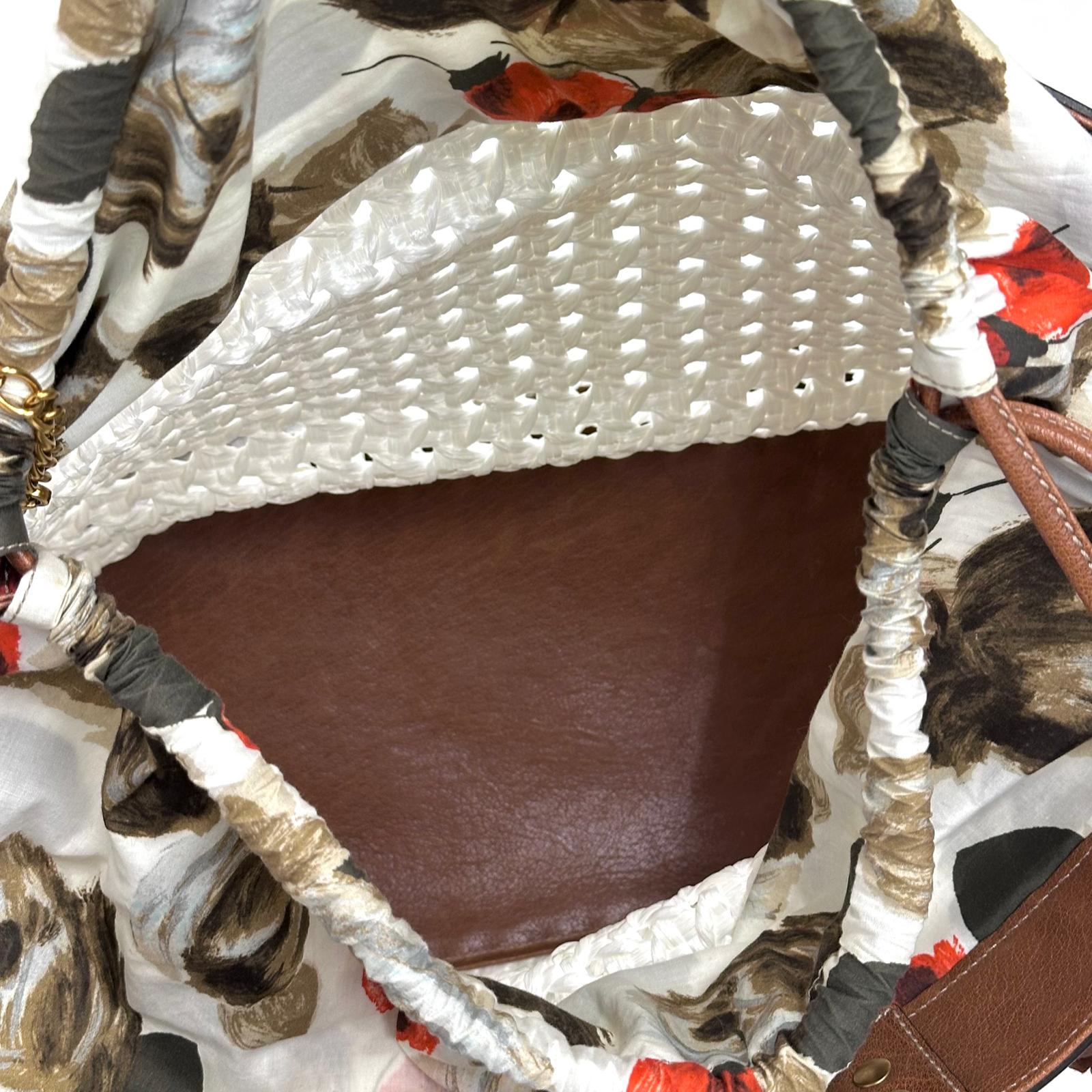Dolce & Gabbana Borsa Shopper in paglia intrecciata e pelle marrone