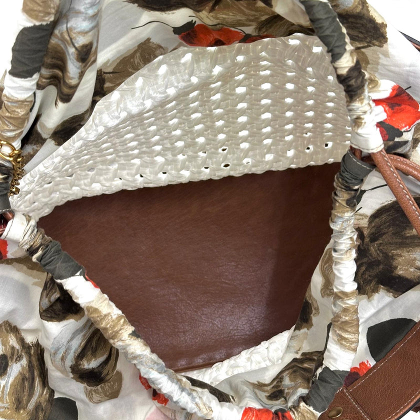 Dolce & Gabbana Borsa Shopper in paglia intrecciata e pelle marrone