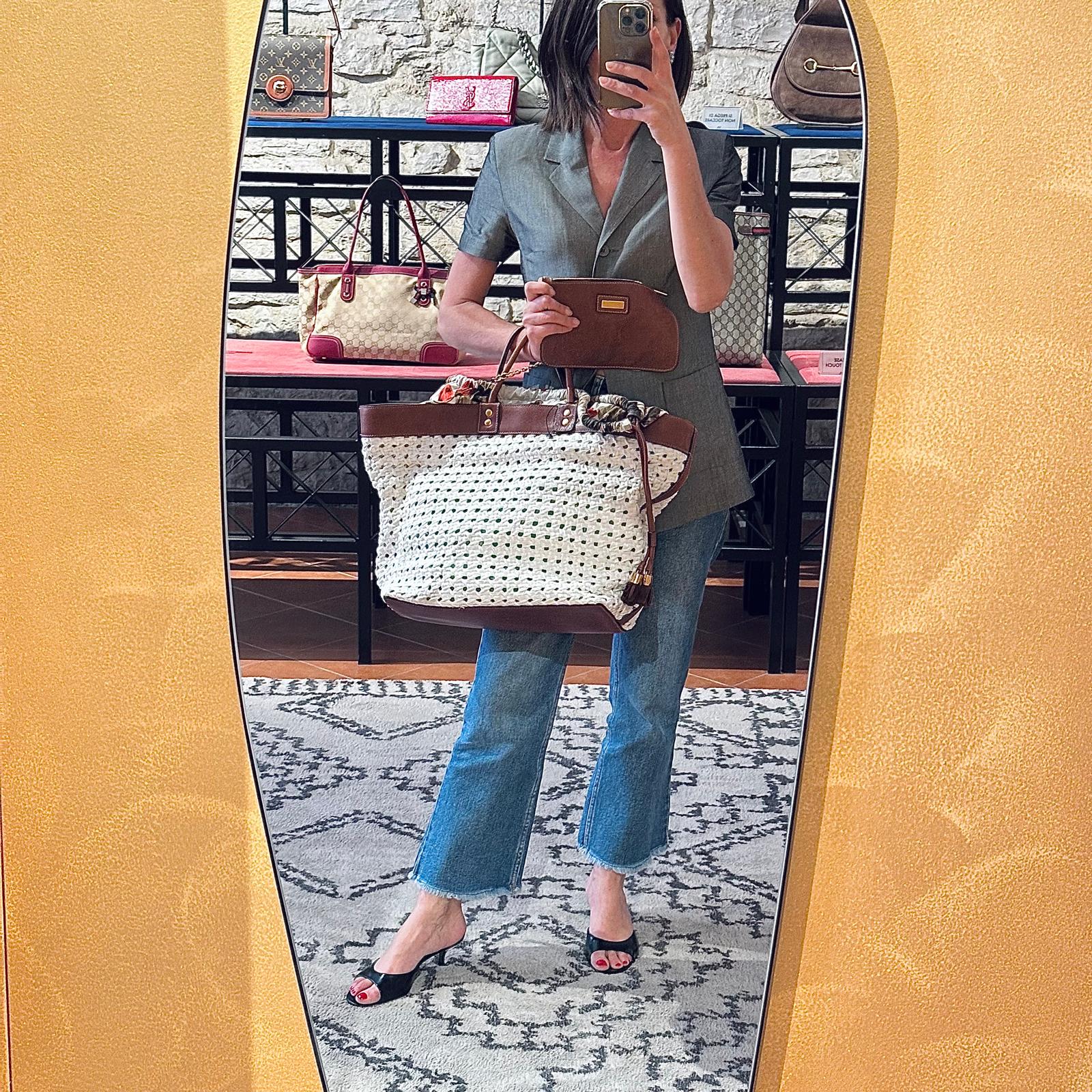 Dolce & Gabbana Borsa Shopper in paglia intrecciata e pelle marrone