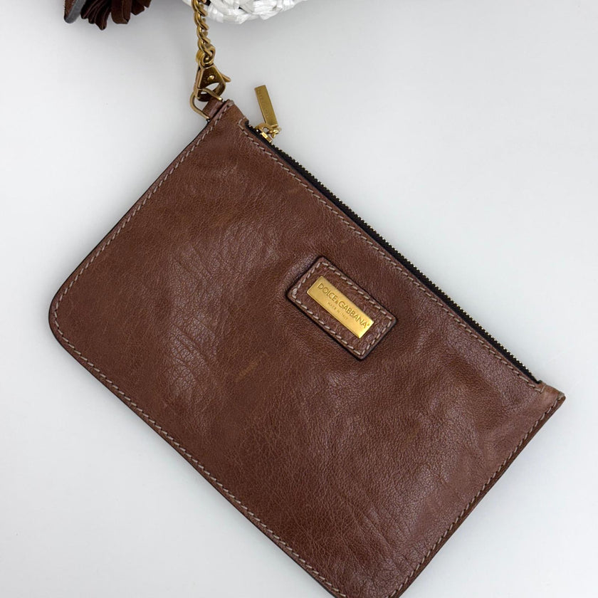 Dolce & Gabbana Borsa Shopper in paglia intrecciata e pelle marrone