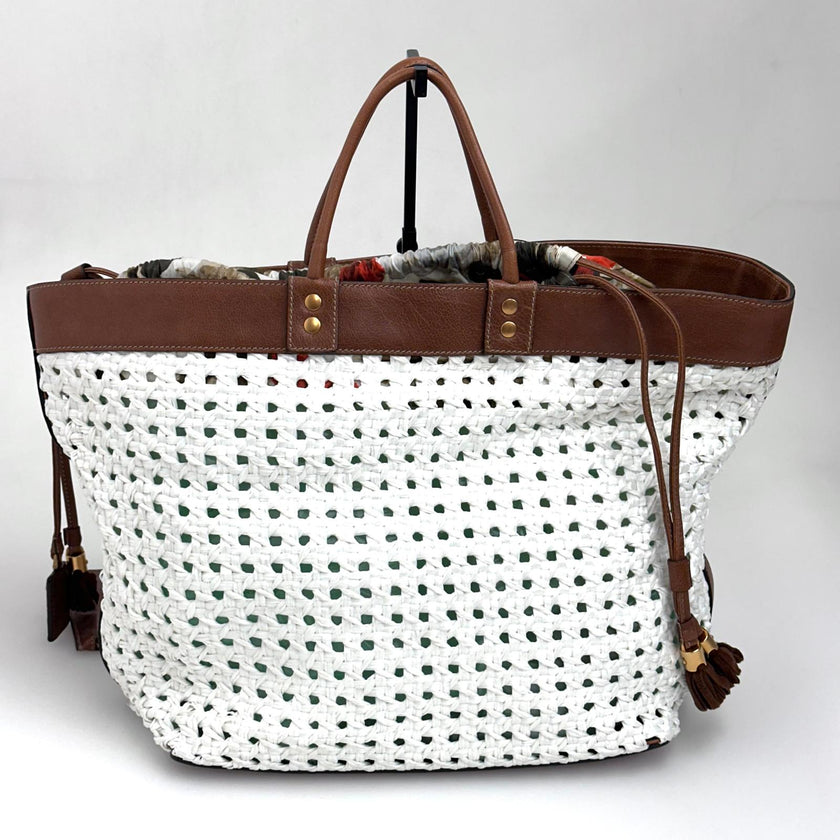 Dolce & Gabbana Borsa Shopper in paglia intrecciata e pelle marrone