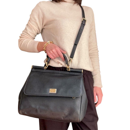Dolce & Gabbana Borsa Sicily 32 cm in pelle nera