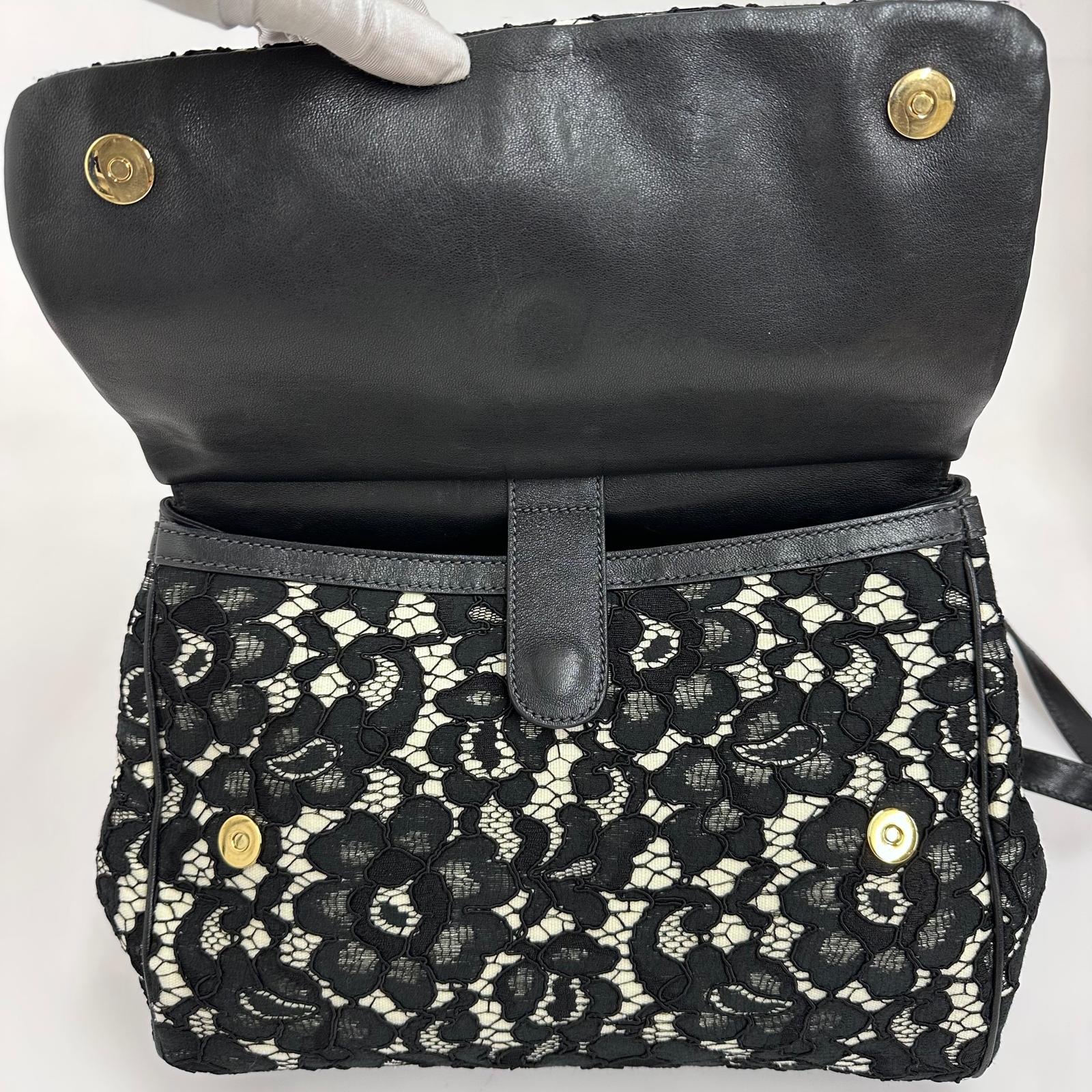 Dolce & Gabbana Borsa Sicily in pizzo nero su lino con tracolla