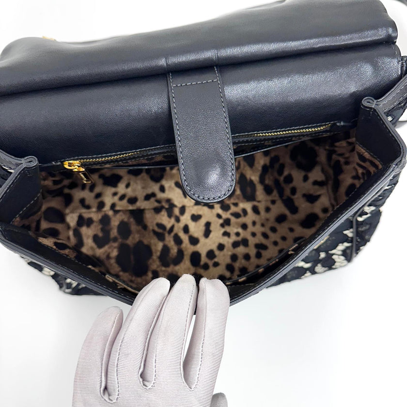 Dolce & Gabbana Borsa Sicily in pizzo nero su lino con tracolla