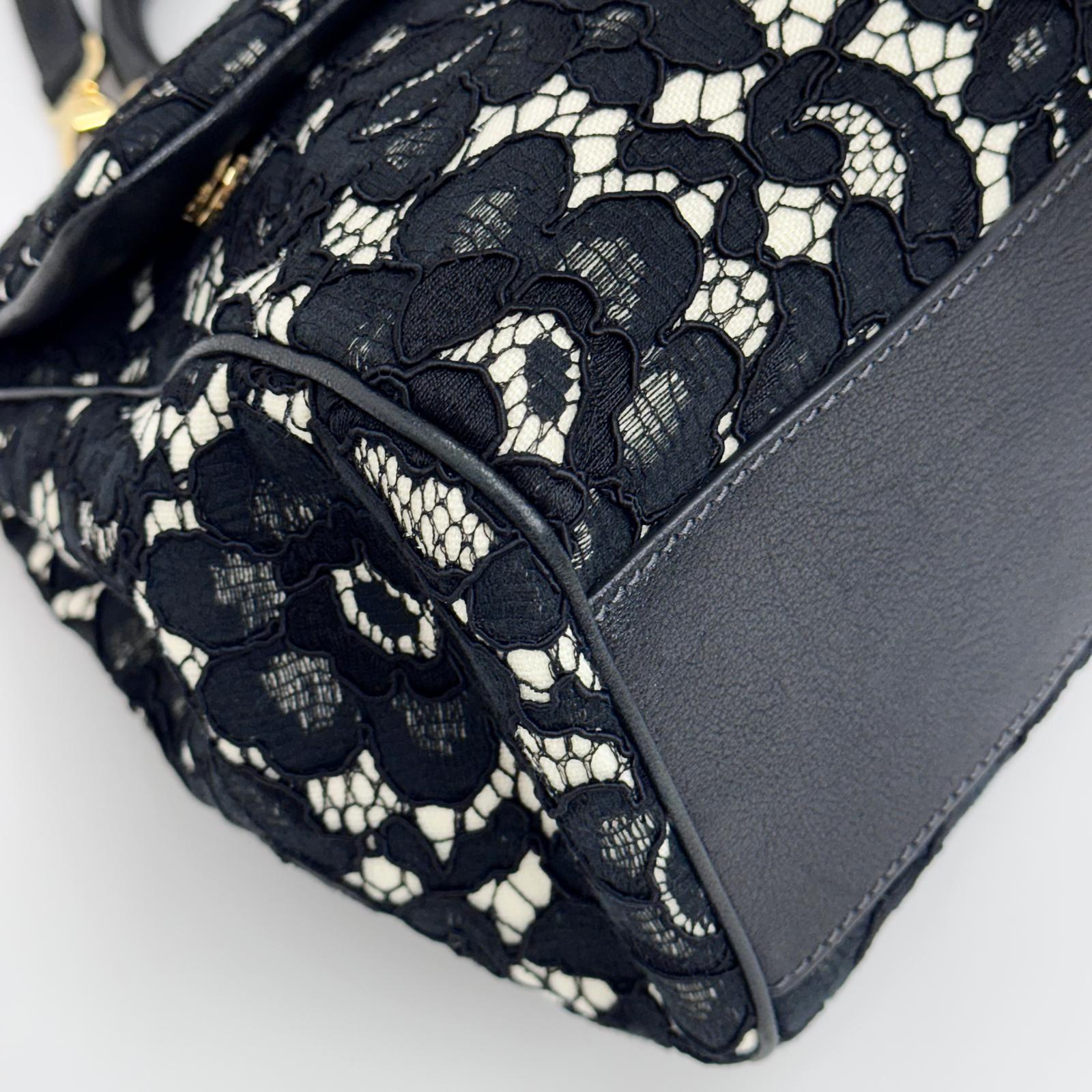 Dolce & Gabbana Borsa Sicily in pizzo nero su lino con tracolla