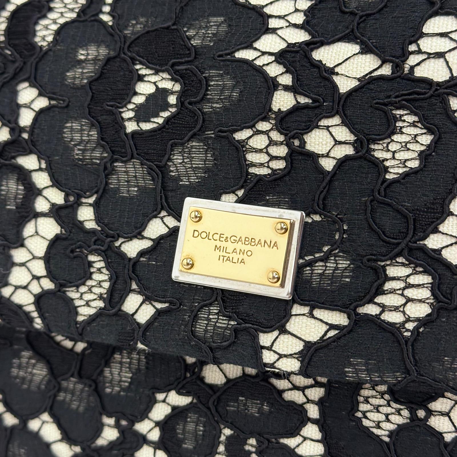 Dolce & Gabbana Borsa Sicily in pizzo nero su lino con tracolla