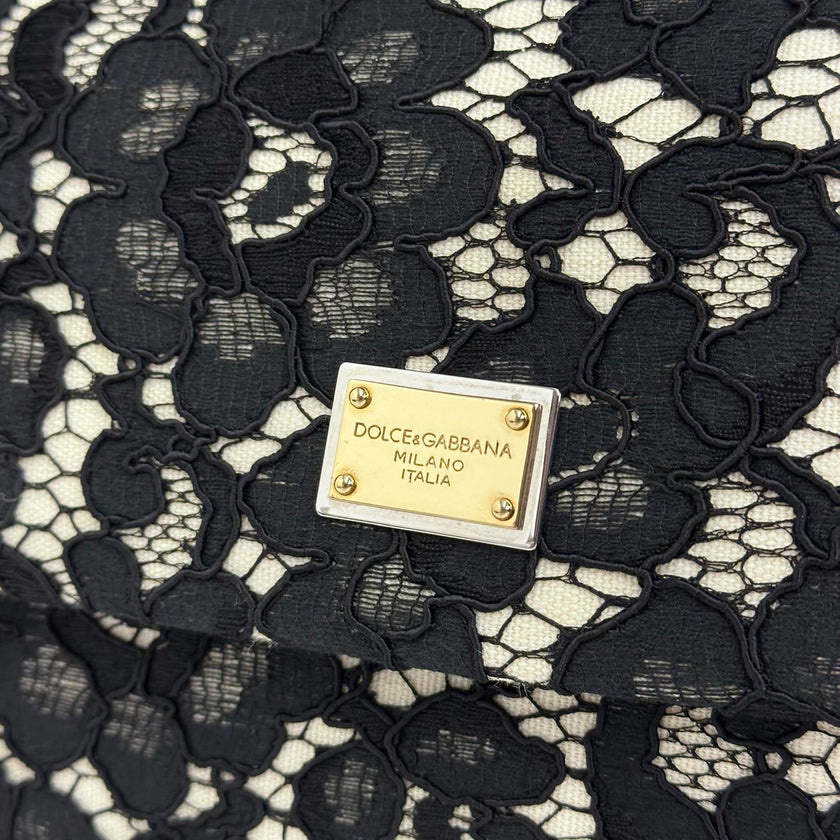 Dolce & Gabbana Borsa Sicily in pizzo nero su lino con tracolla
