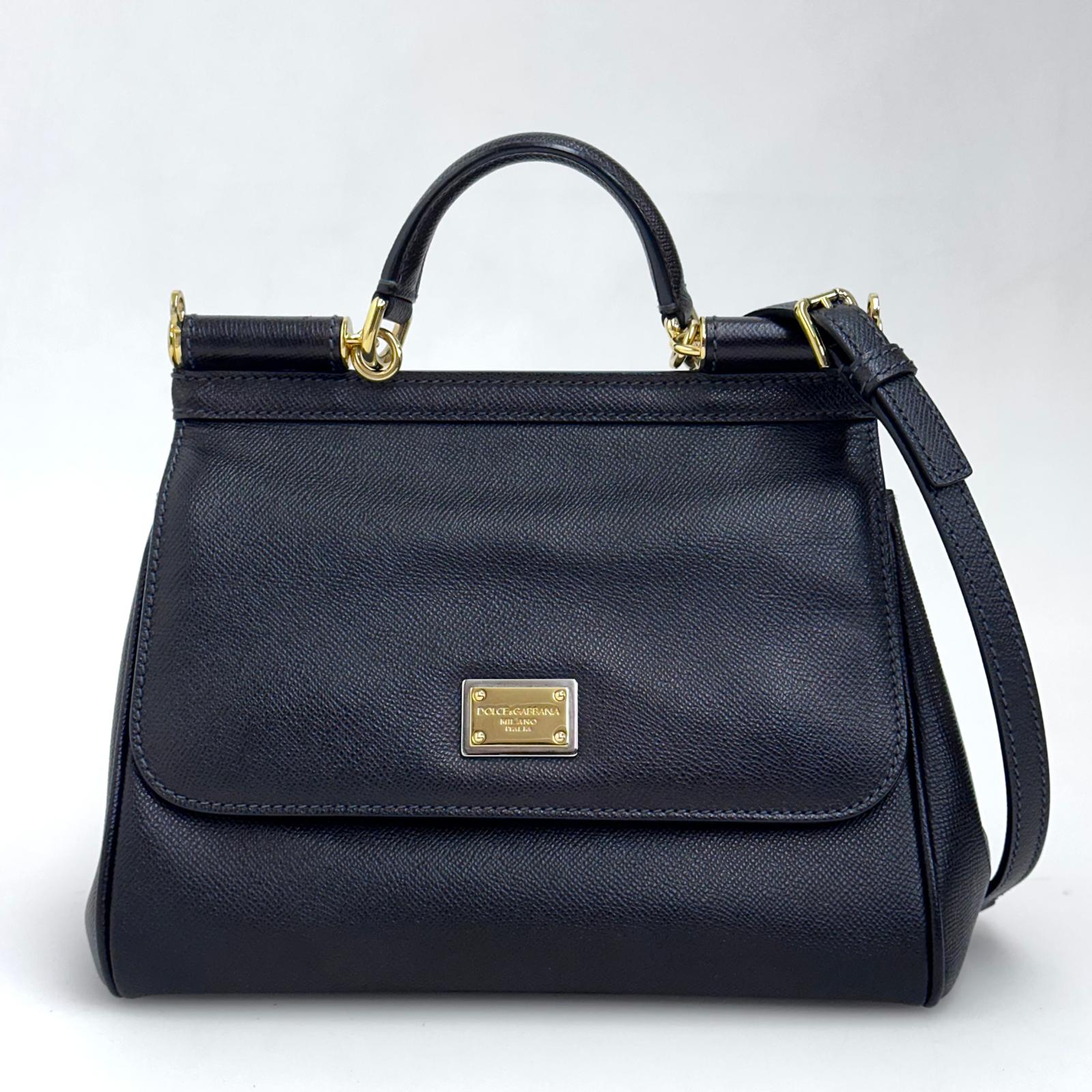 Dolce & Gabbana Borsa a Tracolla Sicily in pelle nera con dettagli dorati