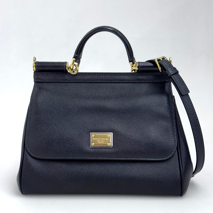 Dolce & Gabbana Borsa a Tracolla Sicily in pelle nera con dettagli dorati
