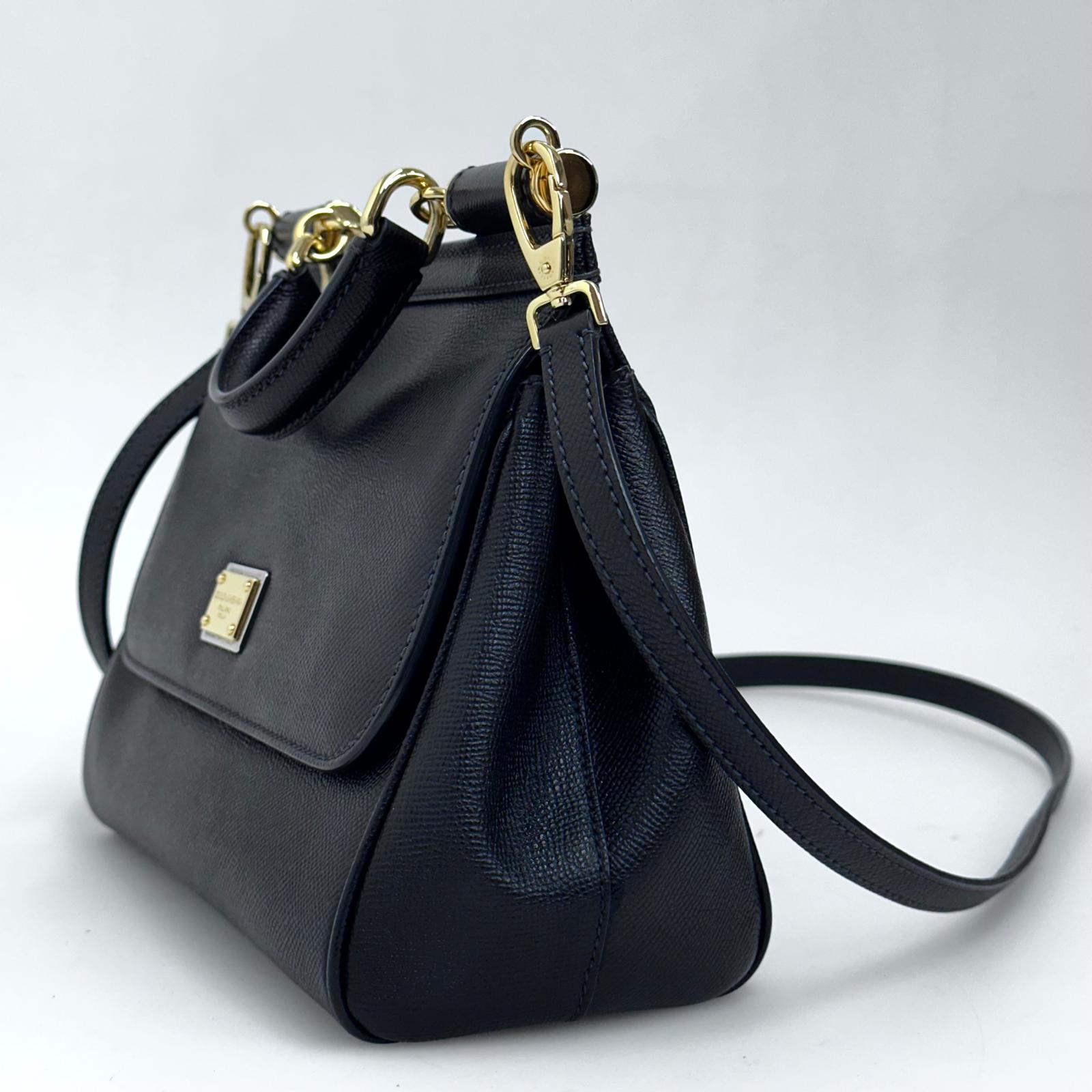 Dolce & Gabbana Borsa a Tracolla Sicily in pelle nera con dettagli dorati