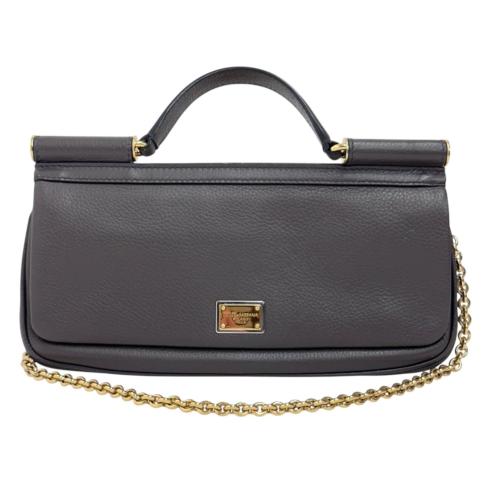 Dolce & Gabbana Sicily Borsa Baguette in pelle martellata visone con catena oro