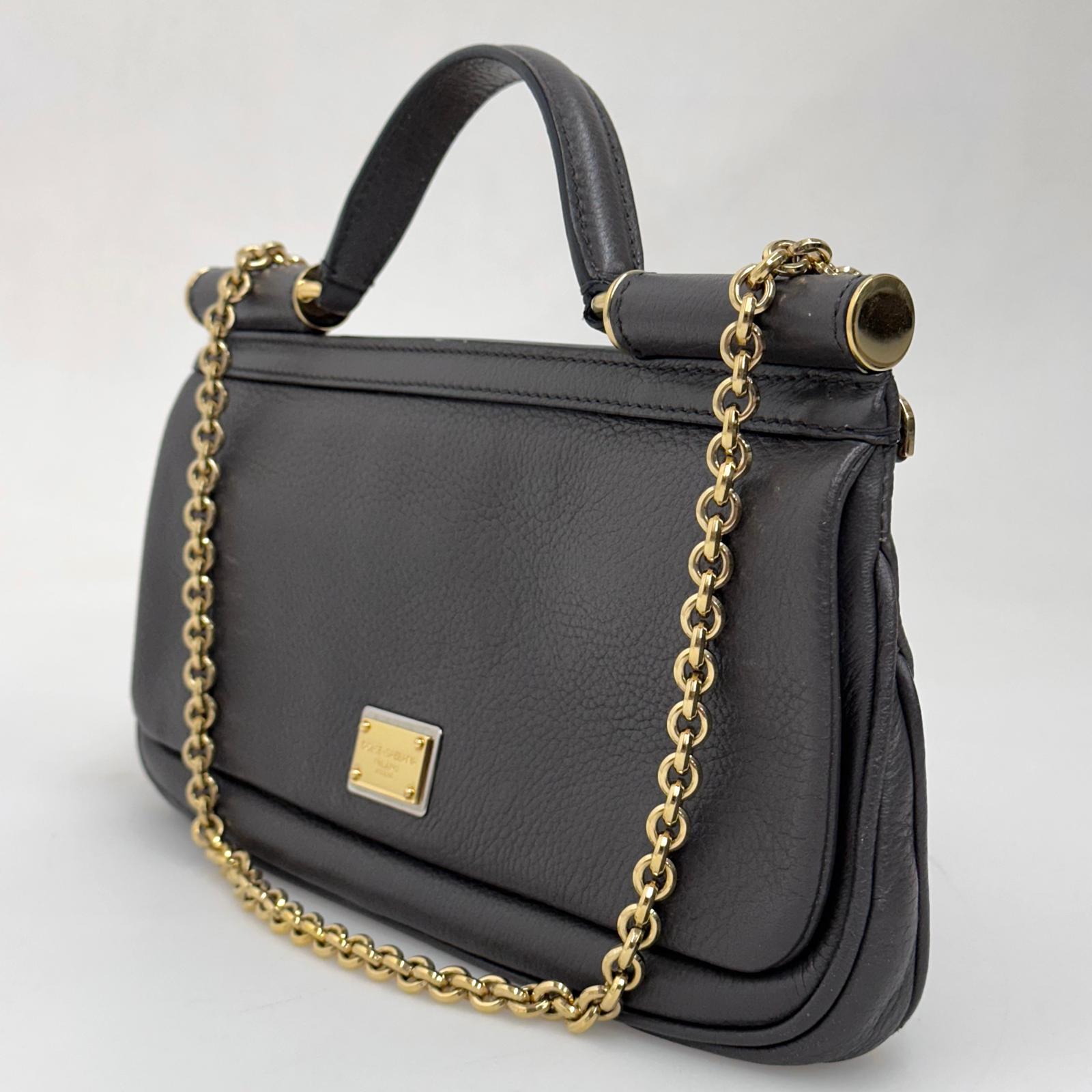 Dolce & Gabbana Sicily Borsa Baguette in pelle martellata visone con catena oro