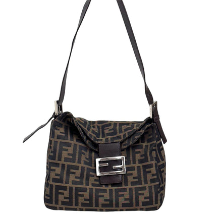 Fendi Borsa Mama Baguette a spalla in tela Zucca con finiture acciaio