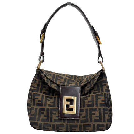 Fendi Borsa Mama Baguette a spalla in tela Zucca con finiture oro